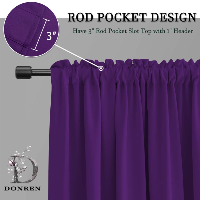 DONREN 54 Inch Length Royal Purple Blackout Curtains for Kitchen - Small Window Treatment Rod Pocket Curtain Drapes for Bedroom(Set of 2 Panels) - Image 4